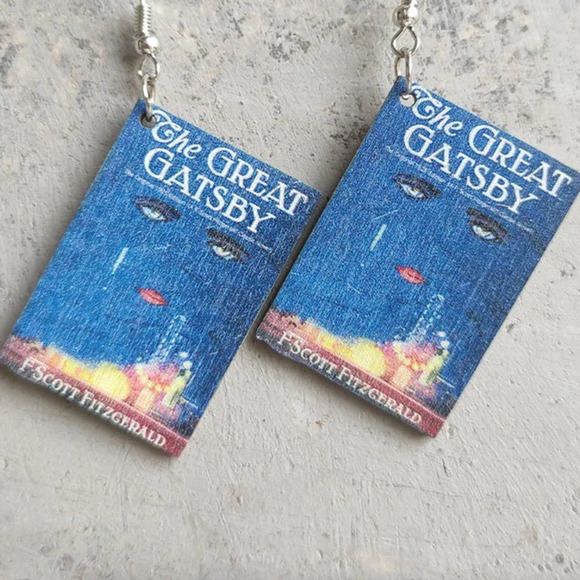 2/$30 Book Earrings NEW The Great Gatsby Bookish Gift Book Lover Wooden F Scott - Picture 6 of 6